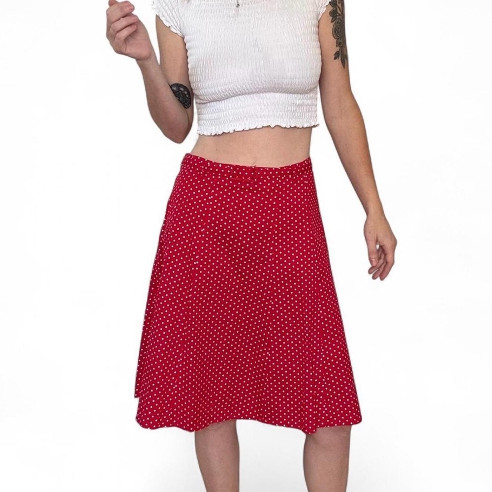 H&M Polka Dot Midi Skirt Womens 4 A-Line Red White Holiday Rockabilly Mod Party